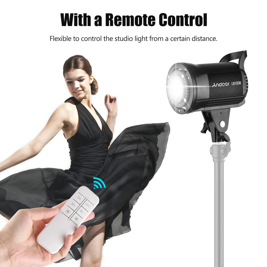 Foco LED Estudio Andoer 100W 5600K Regulable con Montura Bowens