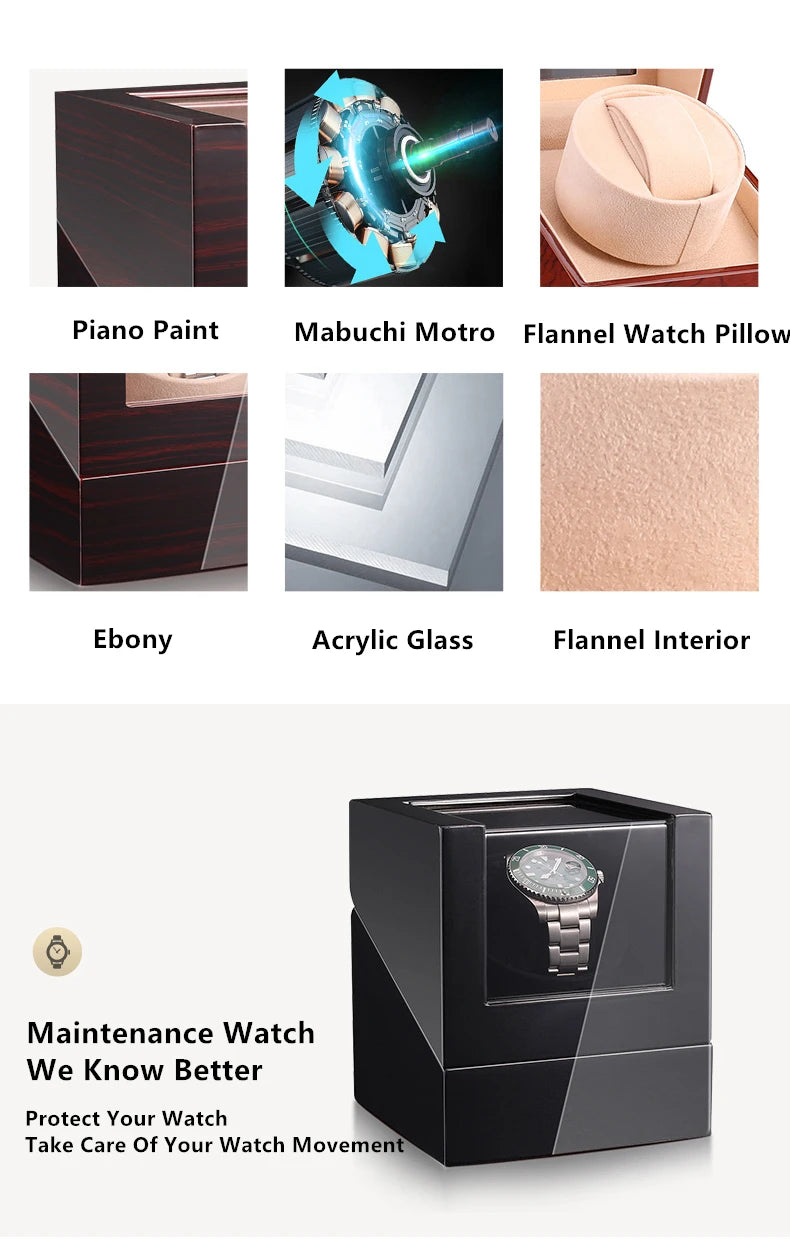 Watch Winder Automático Embers Luxury Caja Madera para Reloj con Motor Mabuchi