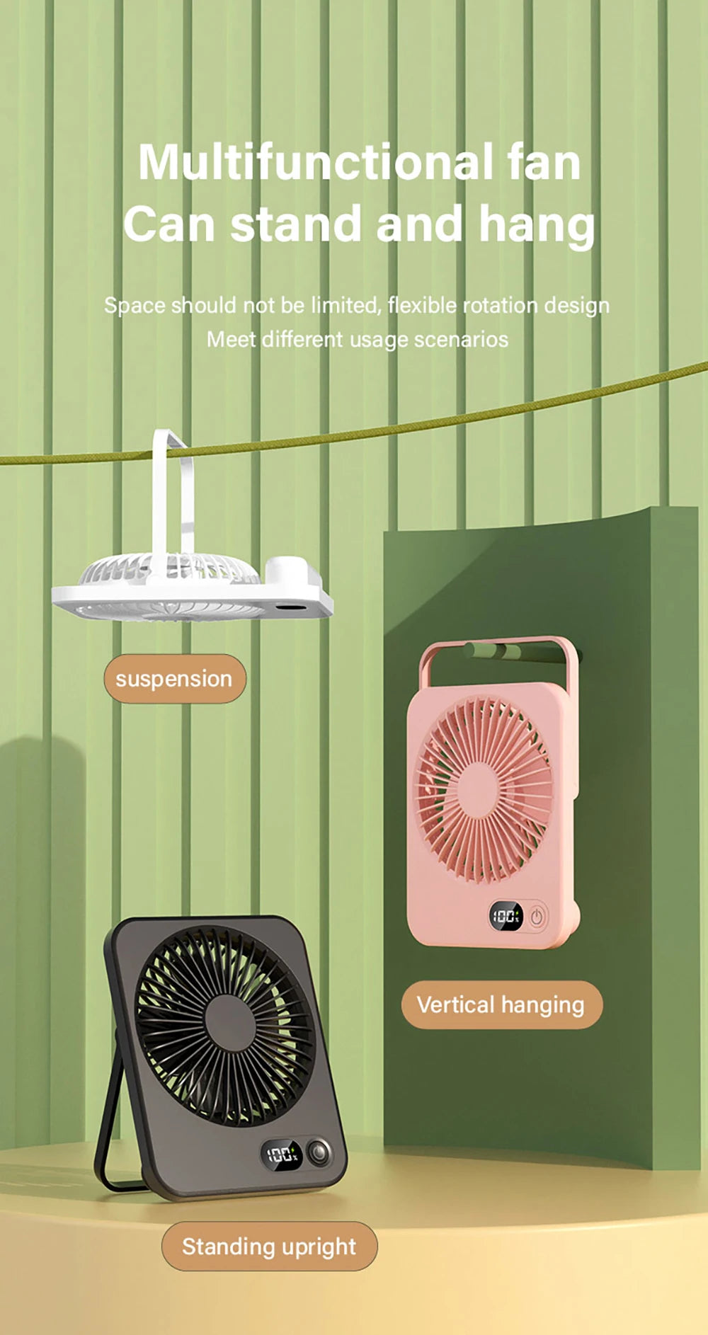 Ventilador Portátil Mini Plegable USB con 5 Velocidades para Escritorio y Pared