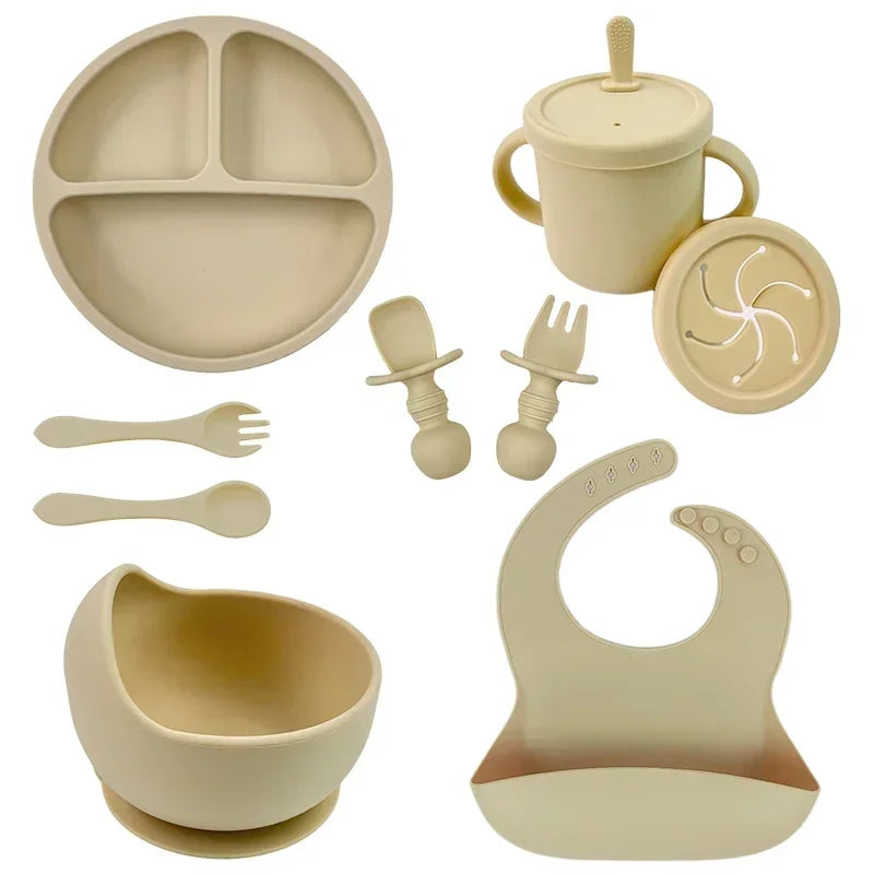 Set de Alimentación para Bebé Silicona Sin BPA con Plato Ventosa y Vaso
