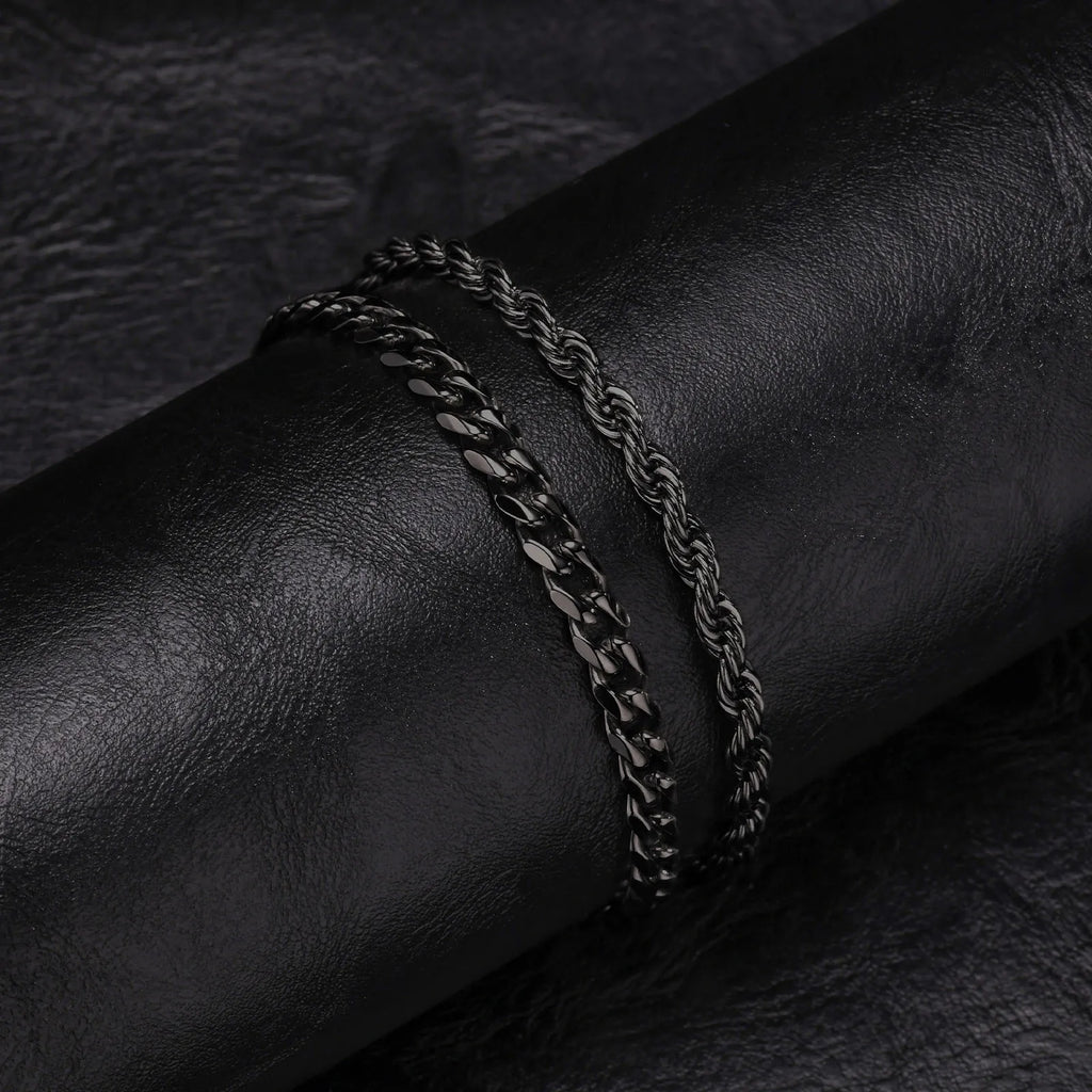 Pulseras Hombre 2 Piezas Acero Inoxidable Cadena Cubana y Trenzada