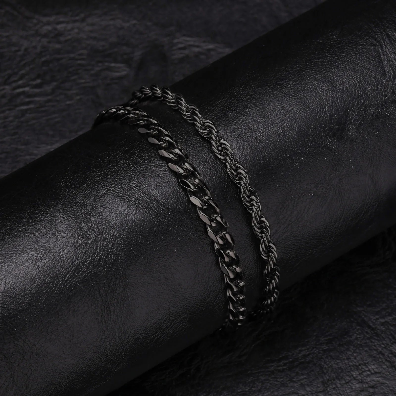 Pulseras Hombre 2 Piezas Acero Inoxidable Cadena Cubana y Trenzada