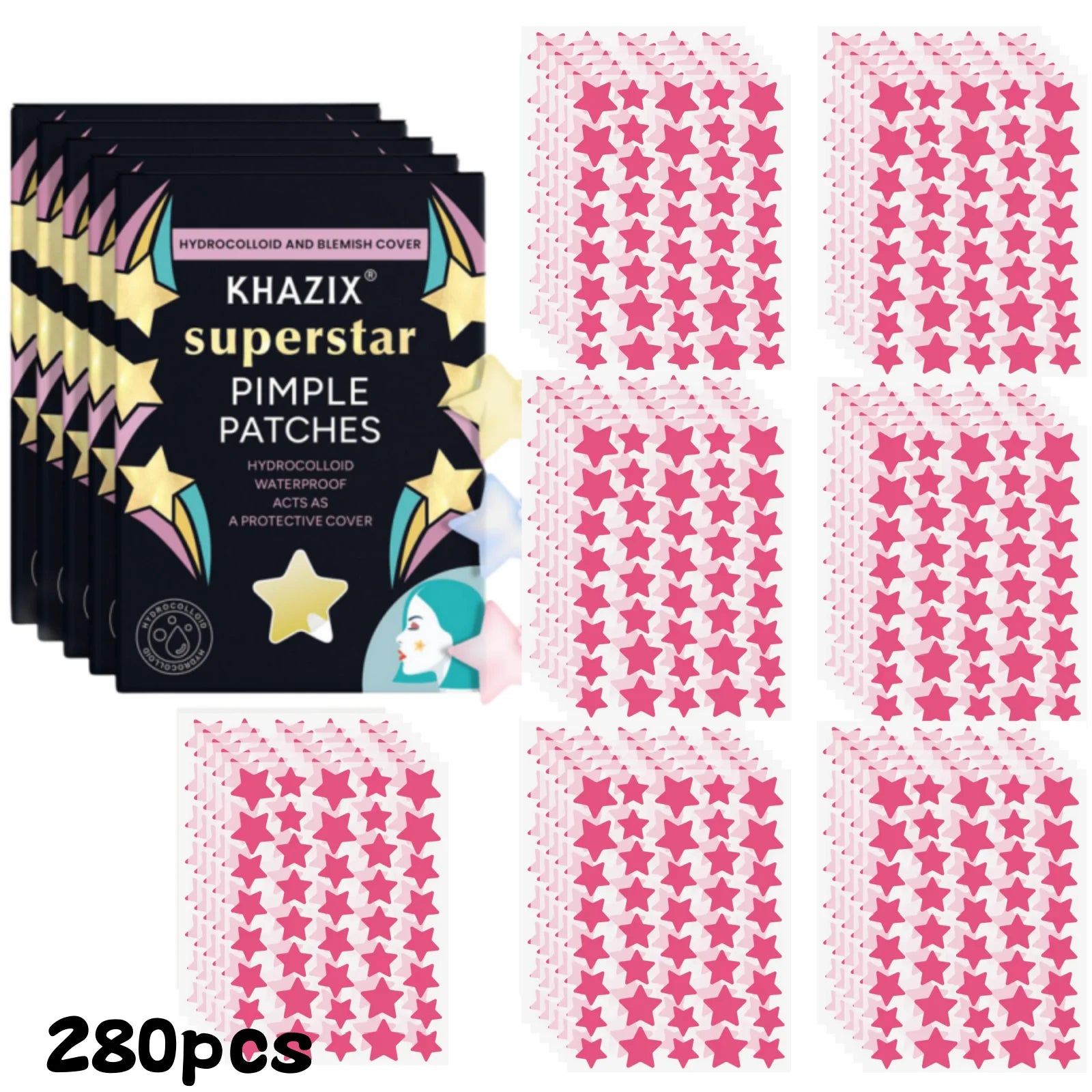 Parches Antiacné Estrellas 1400 Piezas Ultrafinos Multicolor Ocultador Granitos