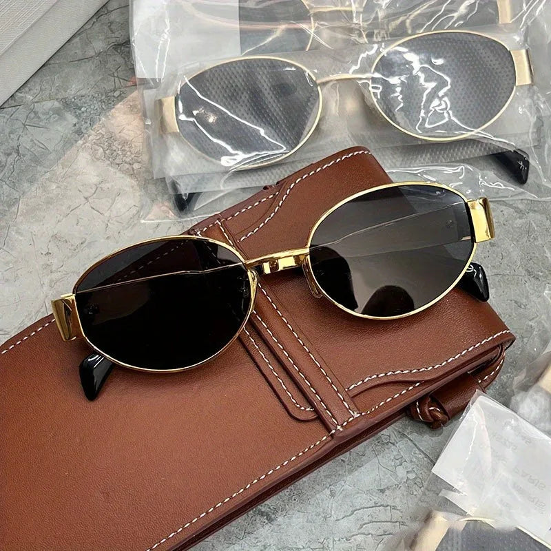 Gafas de Sol Steampunk Ovaladas Vintage Mujer UV400 Metal Retro