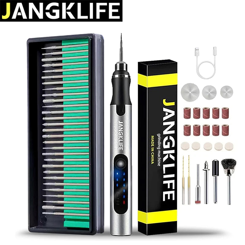 Mini Taladro Rotativo JANGKLIFE USB Inalámbrico para Grabado y DIY