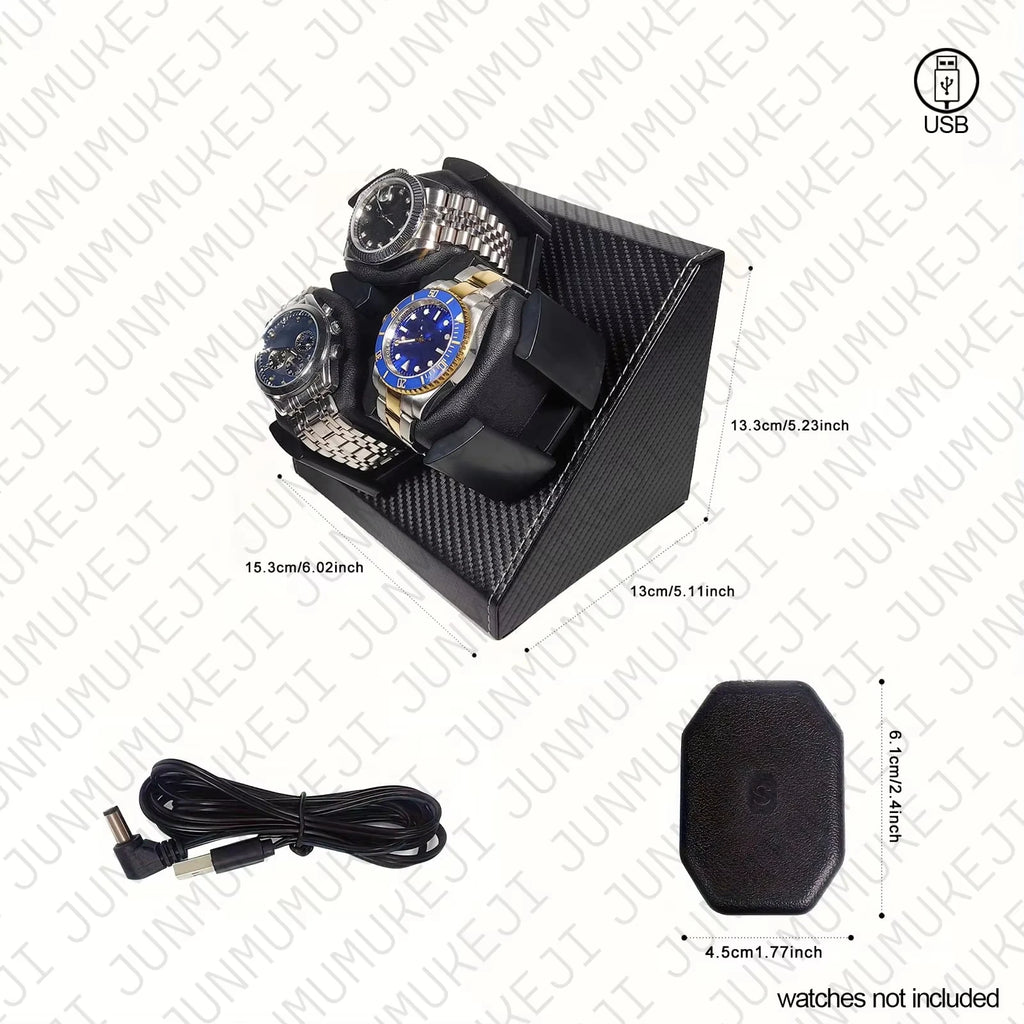 Watch Winder 3 Relojes Automáticos Caja Giratoria PU con Alimentación USB