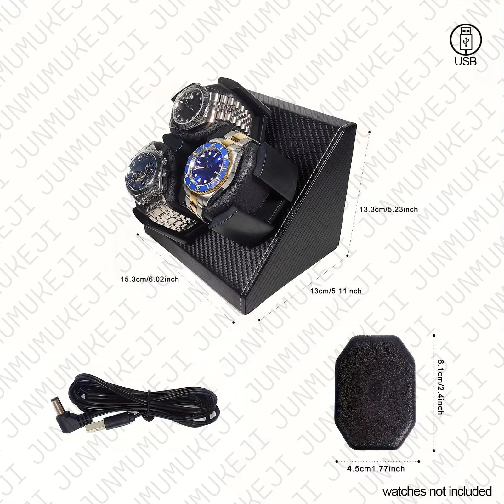 Watch Winder 3 Relojes Automáticos Caja Giratoria PU con Alimentación USB