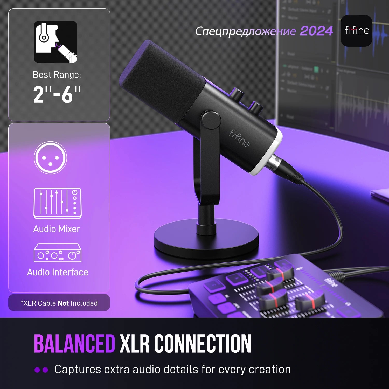 Micrófono FIFINE AmpliGame AM8 USB XLR RGB para Streaming Gaming y Grabación