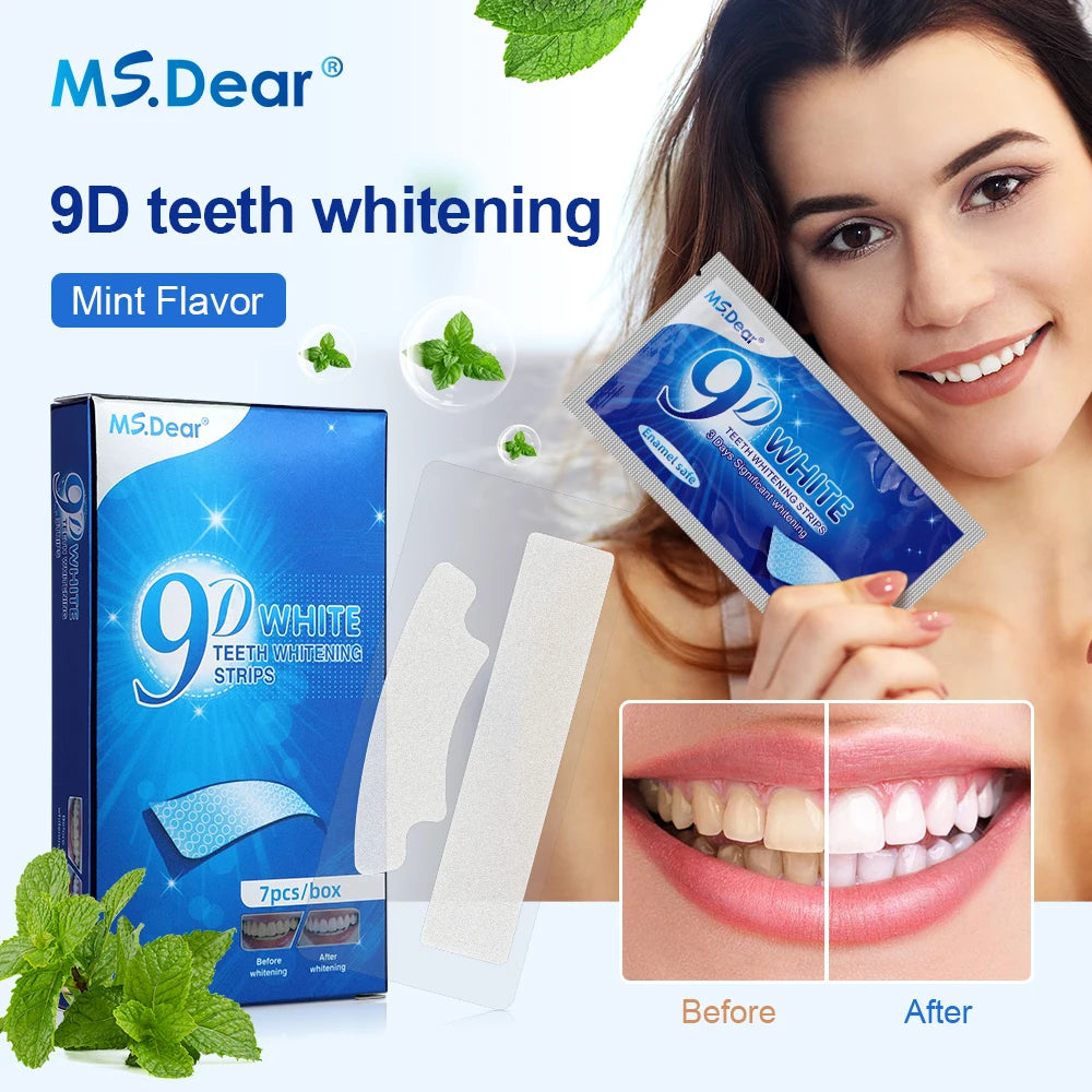 Tiras Blanqueadoras Dentales 9D Gel Efecto Blanco Higiene Oral