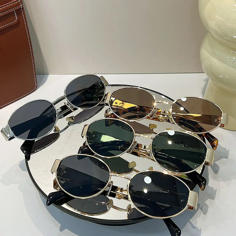 Gafas de Sol Steampunk Ovaladas Vintage Mujer UV400 Metal Retro