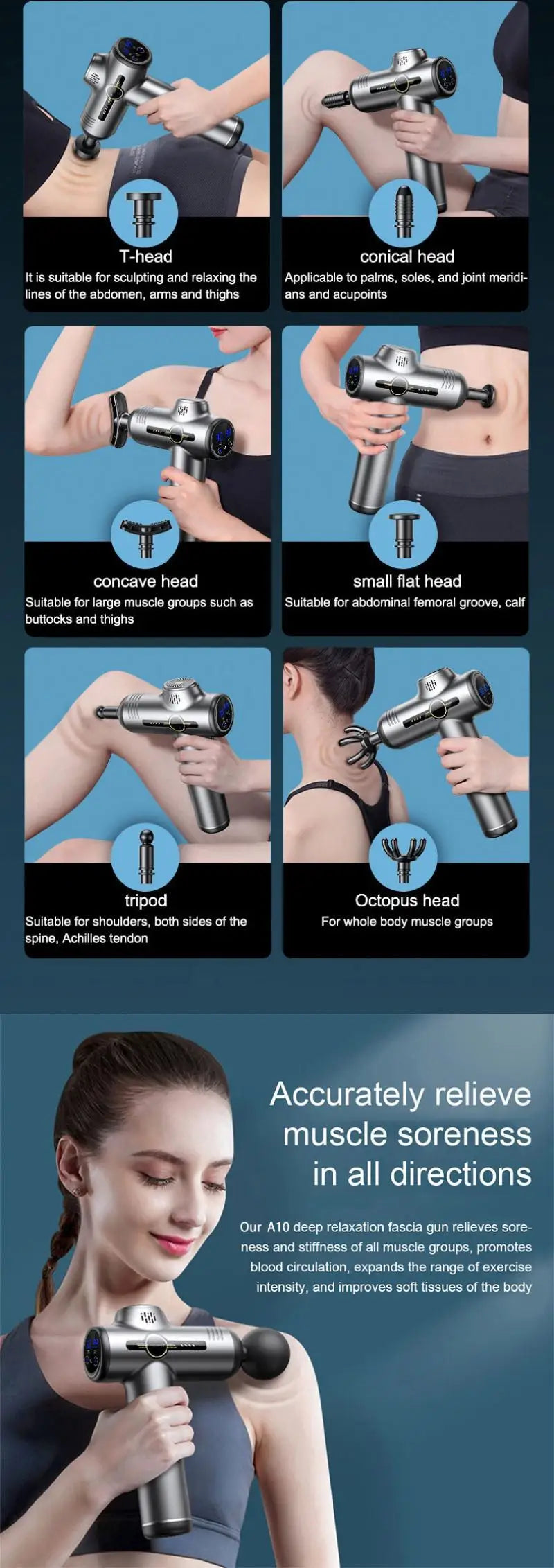 Pistola de Masaje Muscular Portátil Fascia Gun Vibración Relajación Profunda