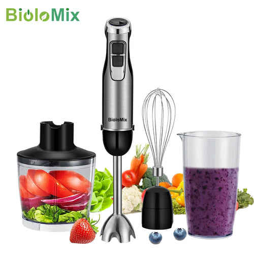 Batidora de Mano BioloMix 4 en 1 1200W con Picadora y Vaso Smoothie