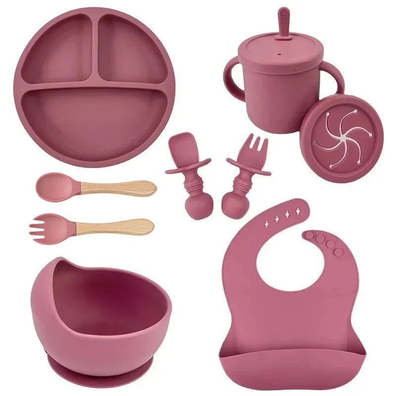 Set de Alimentación para Bebé Silicona Sin BPA con Plato Ventosa y Vaso