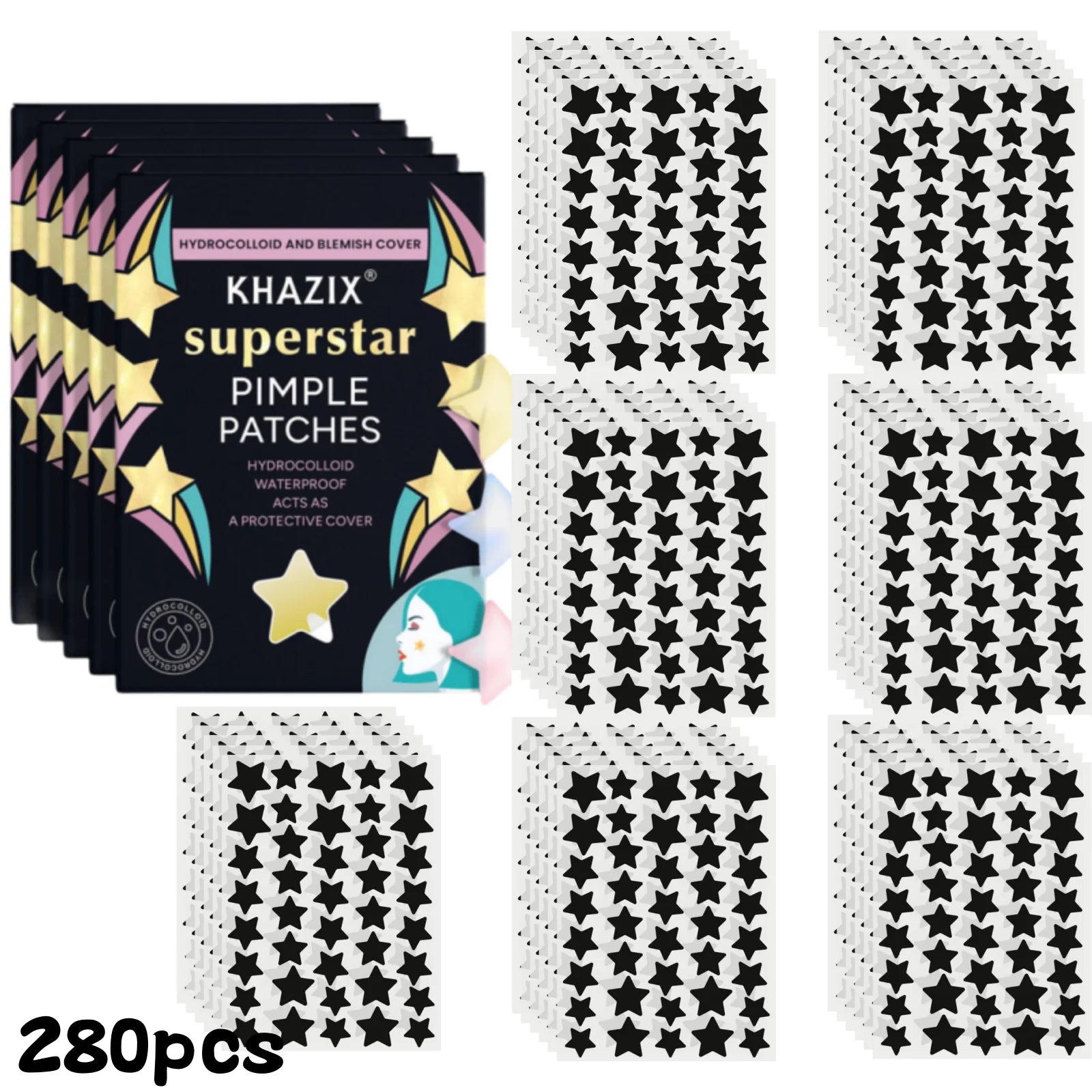 Parches Antiacné Estrellas 1400 Piezas Ultrafinos Multicolor Ocultador Granitos