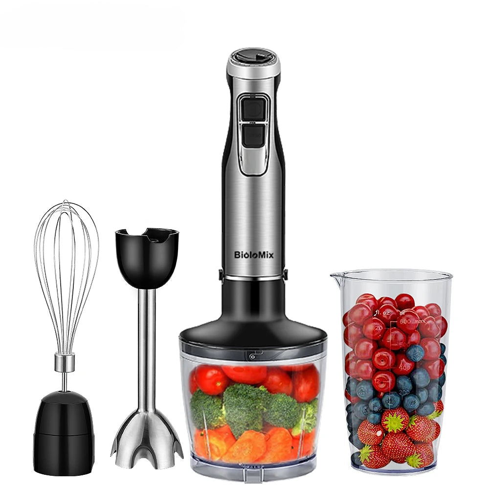 Batidora de Mano BioloMix 4 en 1 1200W con Picadora y Vaso Smoothie