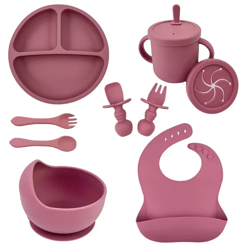 Set de Alimentación para Bebé Silicona Sin BPA con Plato Ventosa y Vaso
