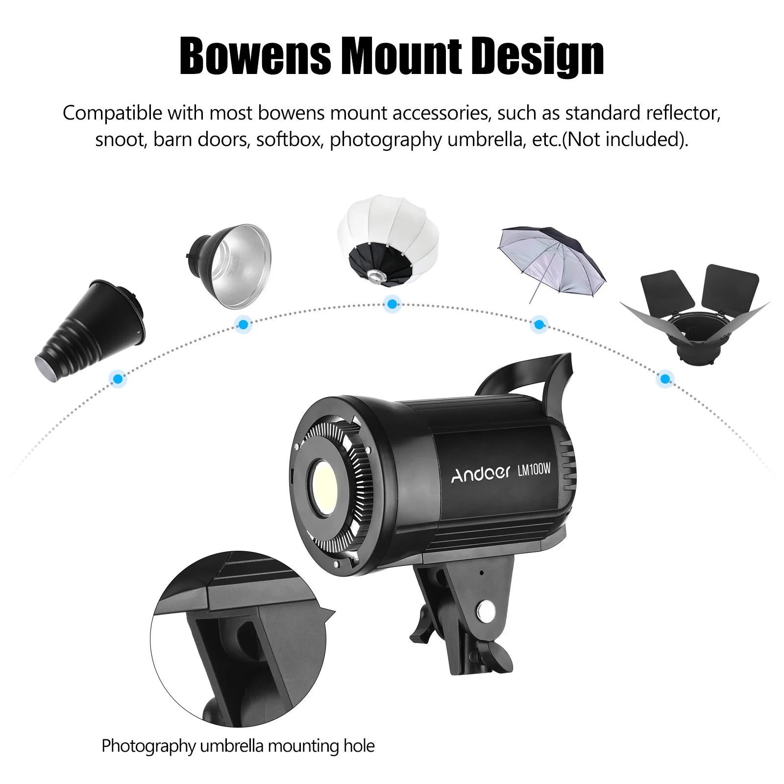 Foco LED Estudio Andoer 100W 5600K Regulable con Montura Bowens