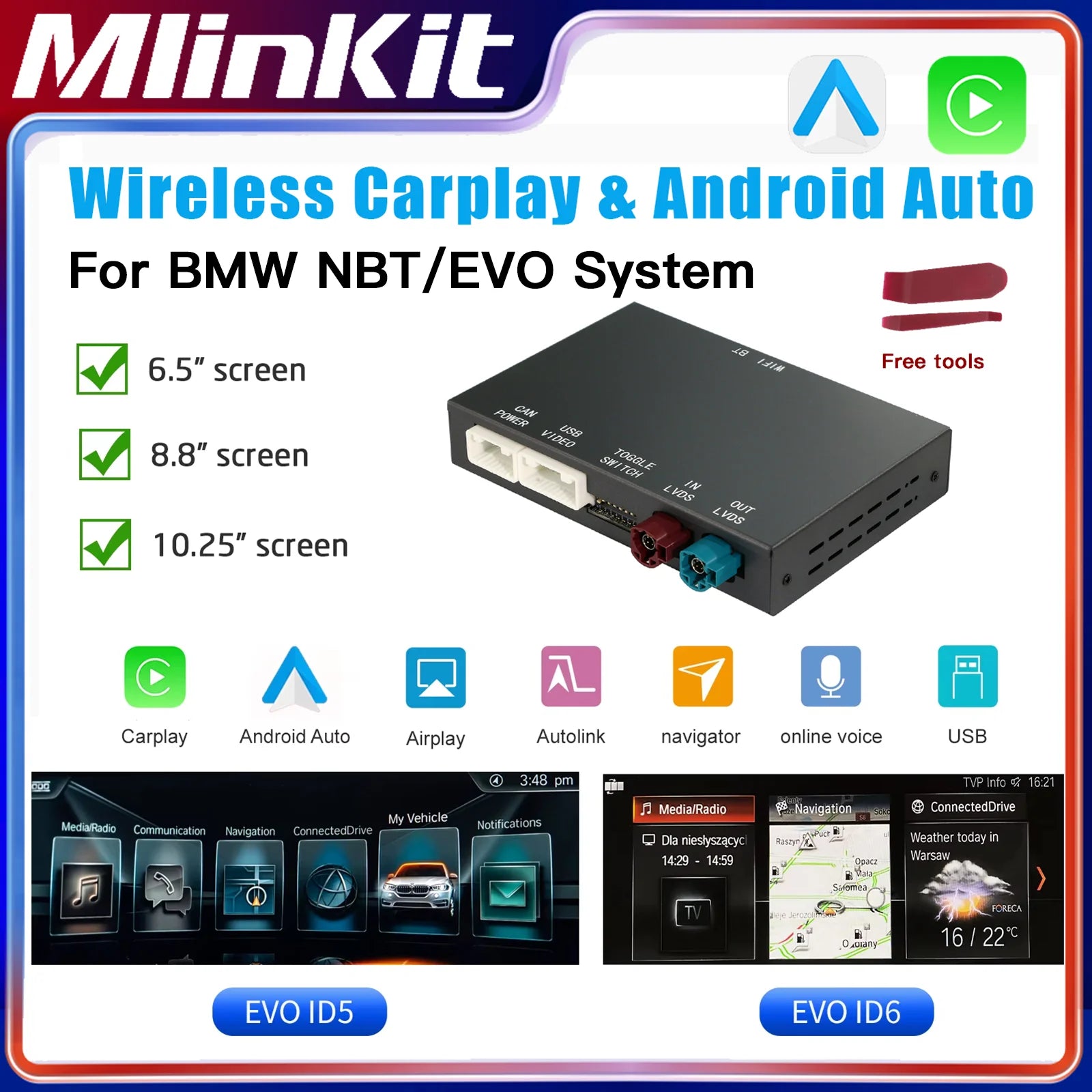 CarPlay Inalámbrico para BMW NBT EVO Serie 1-7 X1 X3 X5 MINI Plug and Play