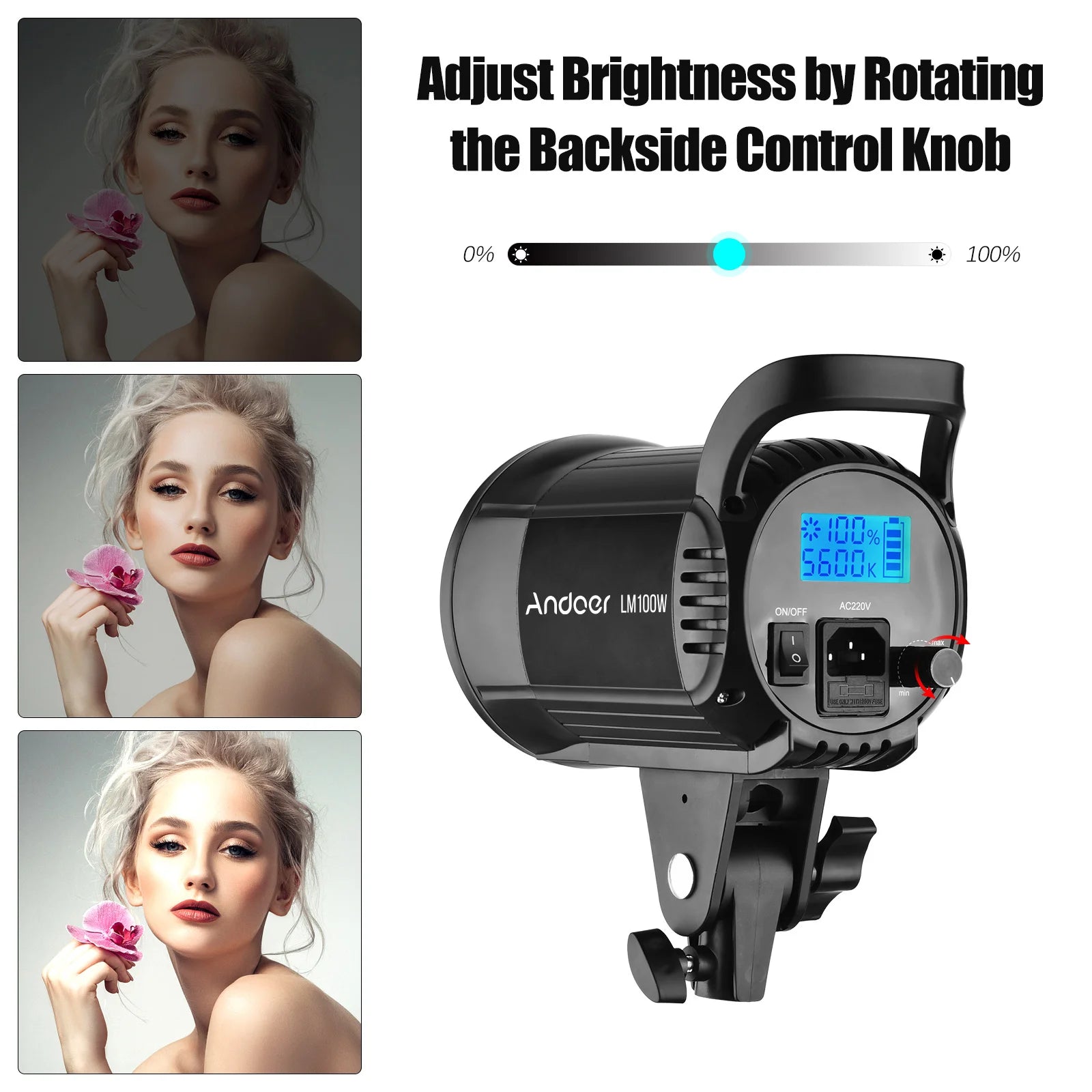 Foco LED Estudio Andoer 100W 5600K Regulable con Montura Bowens