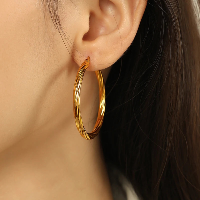 Pendientes Aro Retorcido Acero Inoxidable 3mm Estilo Vintage Mujer