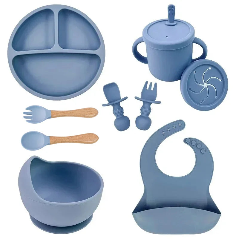 Set de Alimentación para Bebé Silicona Sin BPA con Plato Ventosa y Vaso