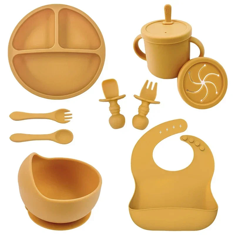 Set de Alimentación para Bebé Silicona Sin BPA con Plato Ventosa y Vaso