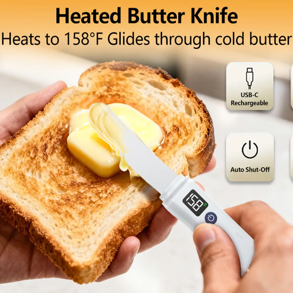 Cuchillo Eléctrico para Mantequilla Caliente Recargable USB Acero Inoxidable