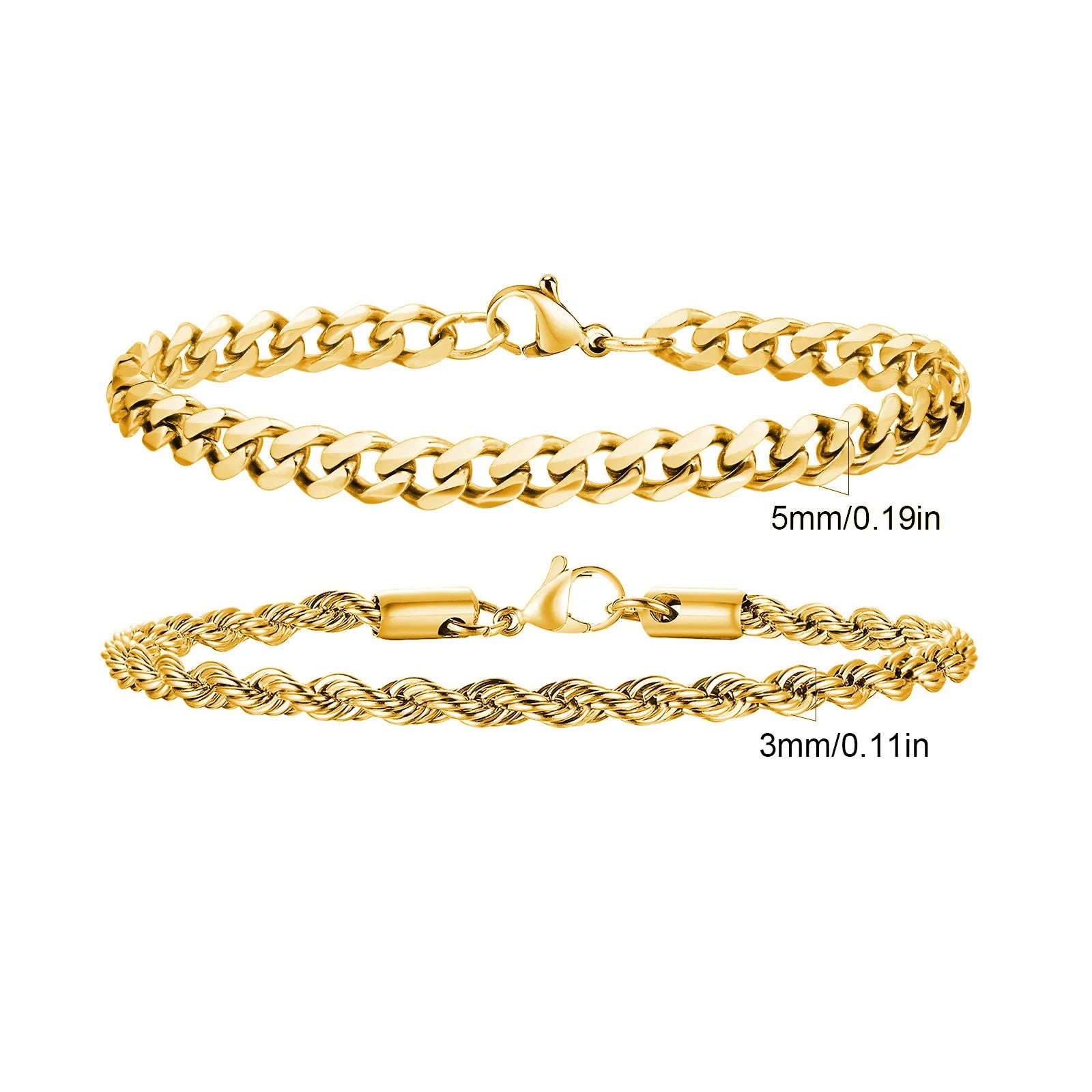 Pulseras Hombre 2 Piezas Acero Inoxidable Cadena Cubana y Trenzada