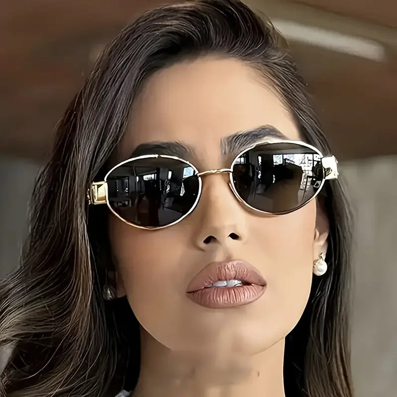 Gafas de Sol Steampunk Ovaladas Vintage Mujer UV400 Metal Retro