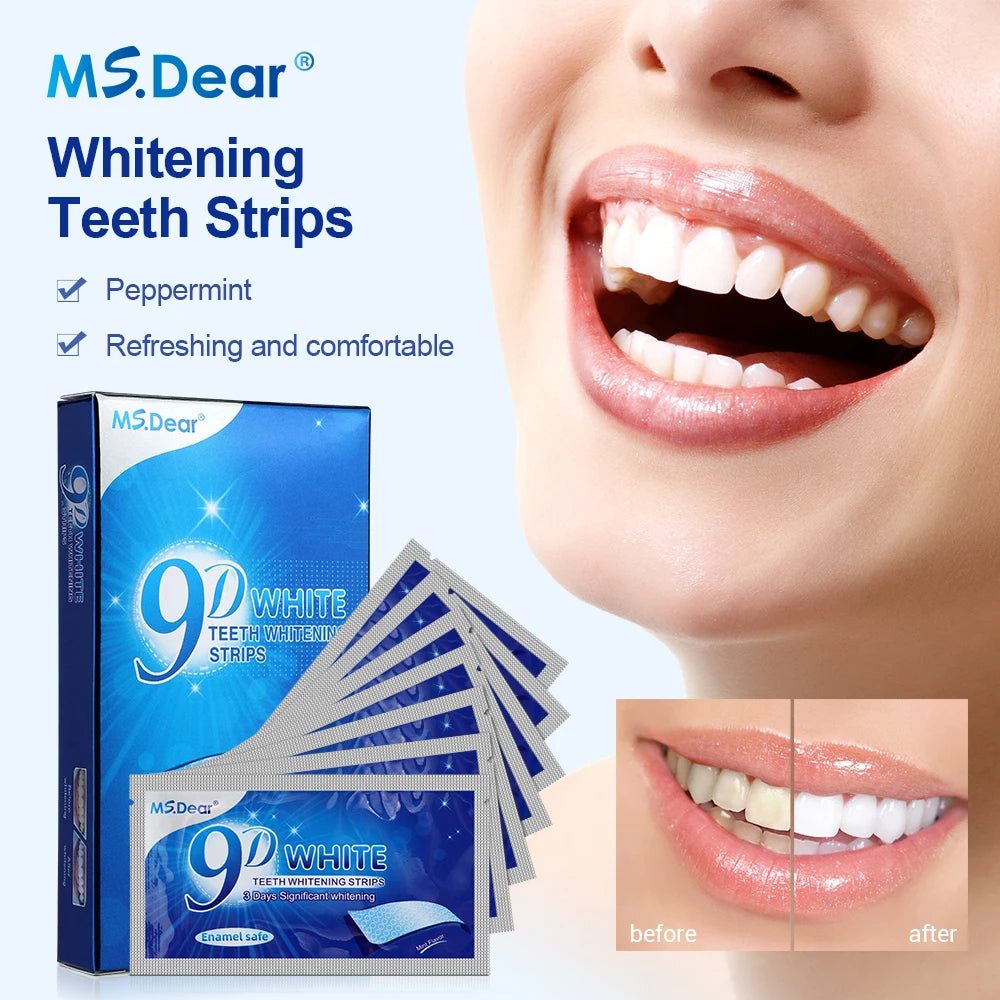 Tiras Blanqueadoras Dentales 9D Gel Efecto Blanco Higiene Oral