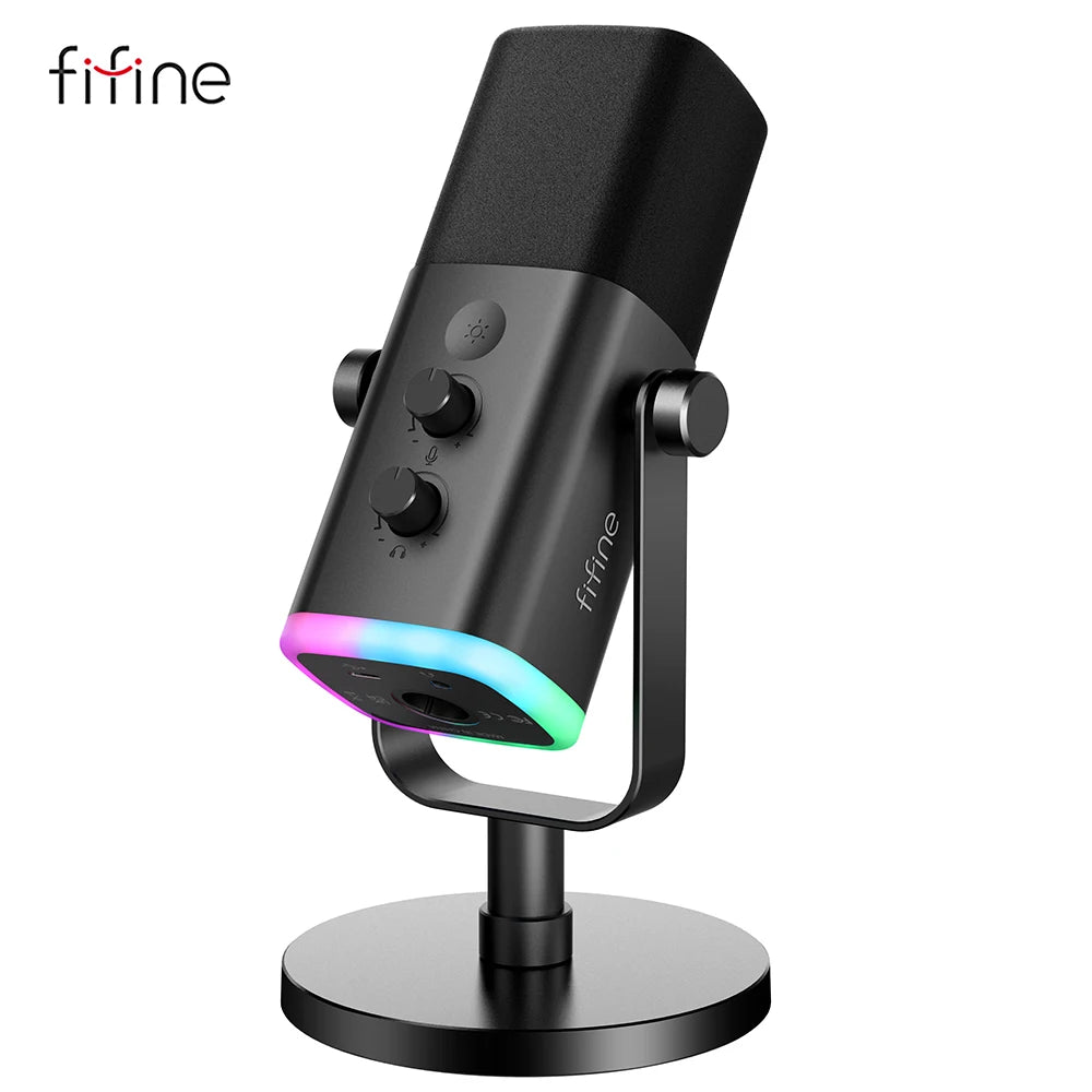 Micrófono FIFINE AmpliGame AM8 USB XLR RGB para Streaming Gaming y Grabación