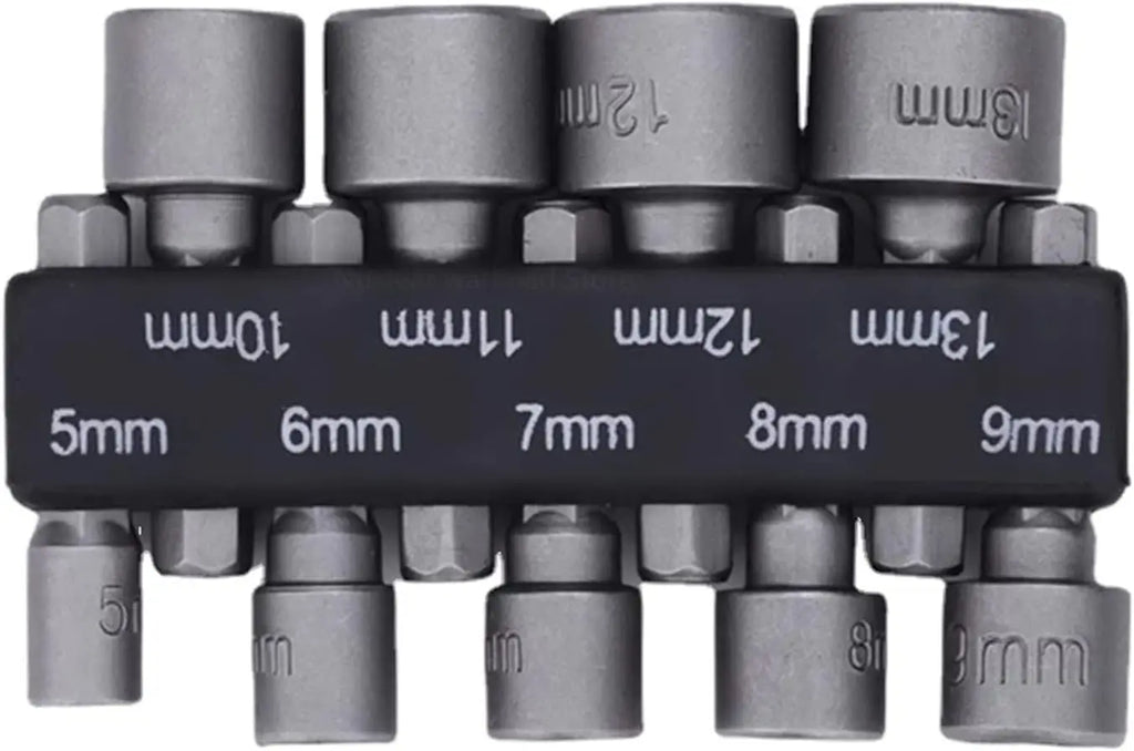 Juego de Vasos Hexagonales 9 Piezas 5-13mm con Adaptador para Taladro