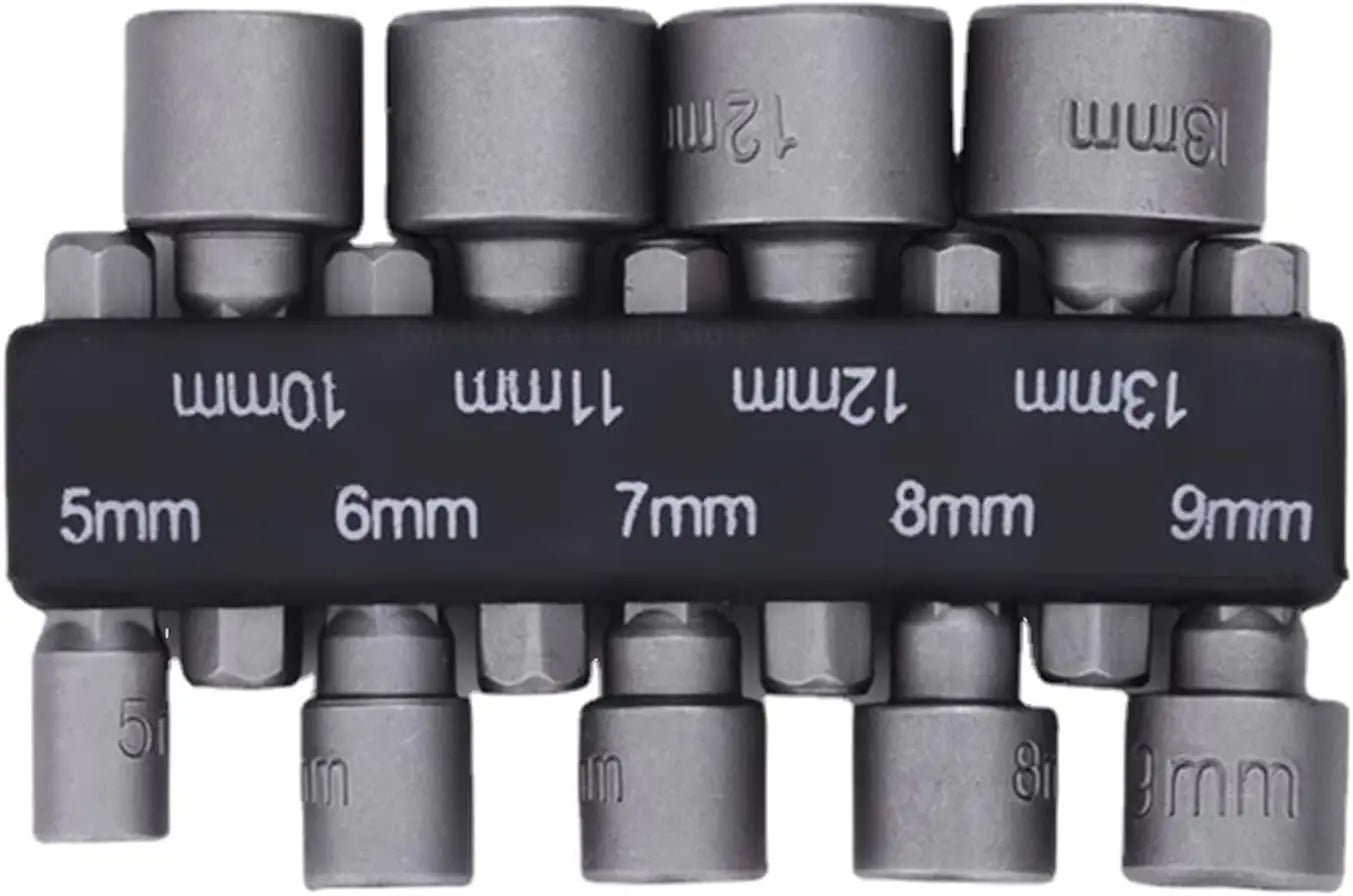 Juego de Vasos Hexagonales 9 Piezas 5-13mm con Adaptador para Taladro