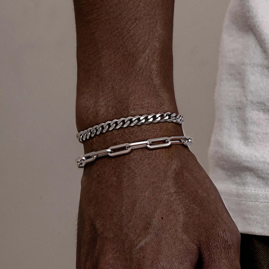 Pulseras Hombre 2 Piezas Acero Inoxidable Cadena Cubana y Trenzada