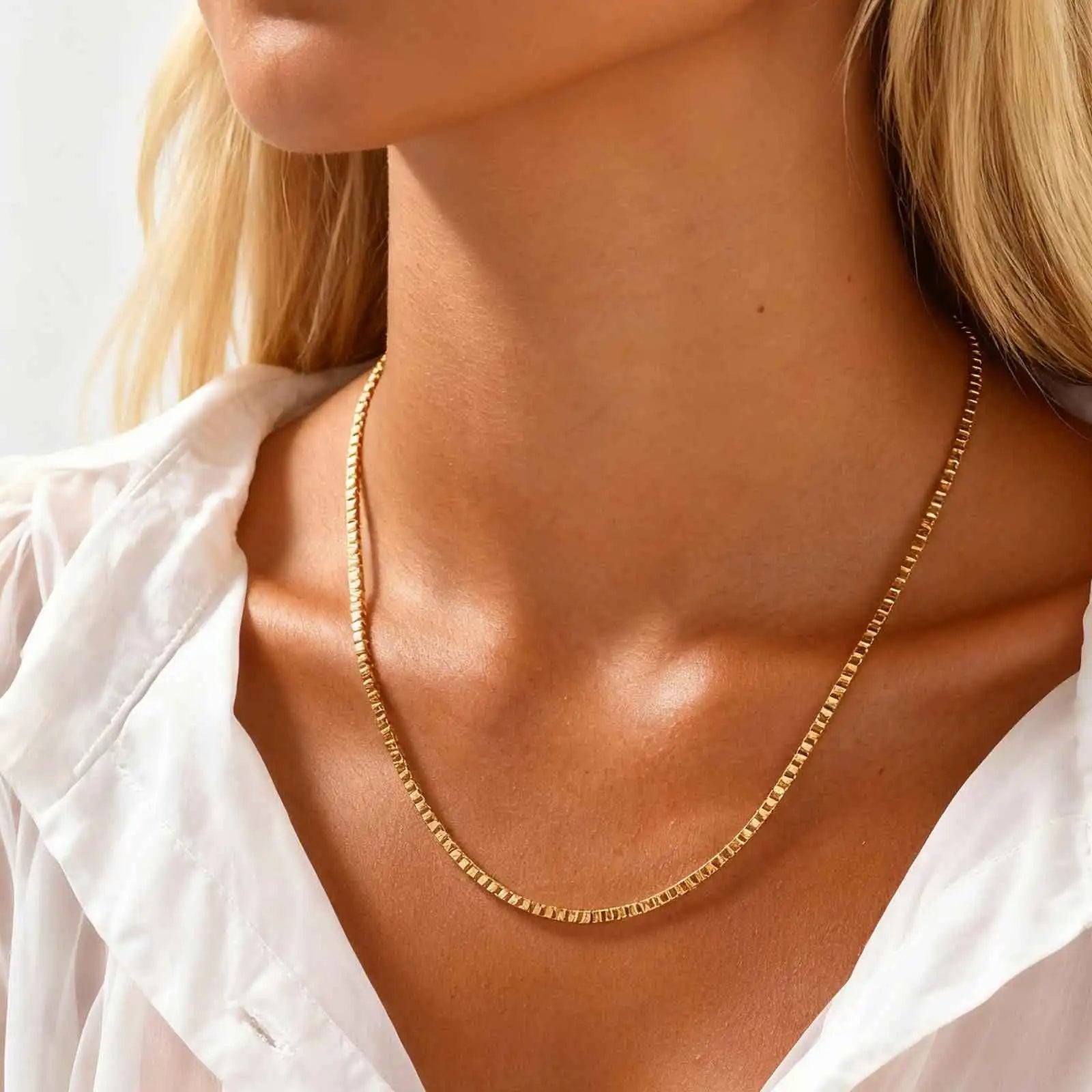 Cadena Fina de Acero Inoxidable 2MM Unisex Estilo Box Chain