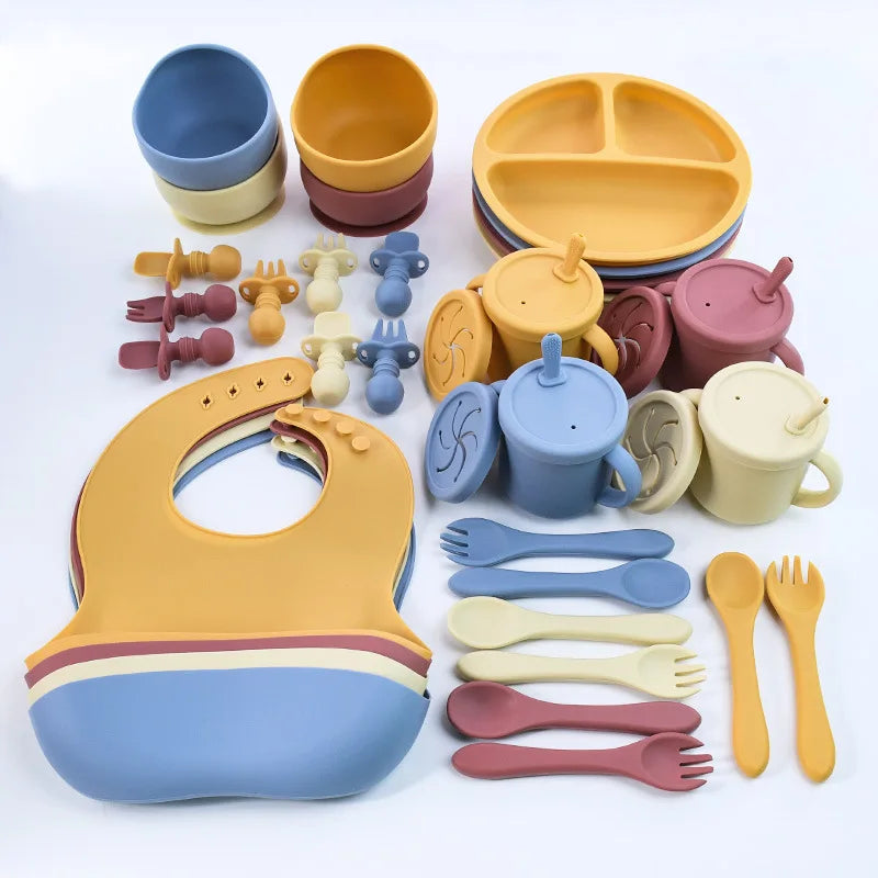 Set de Alimentación para Bebé Silicona Sin BPA con Plato Ventosa y Vaso