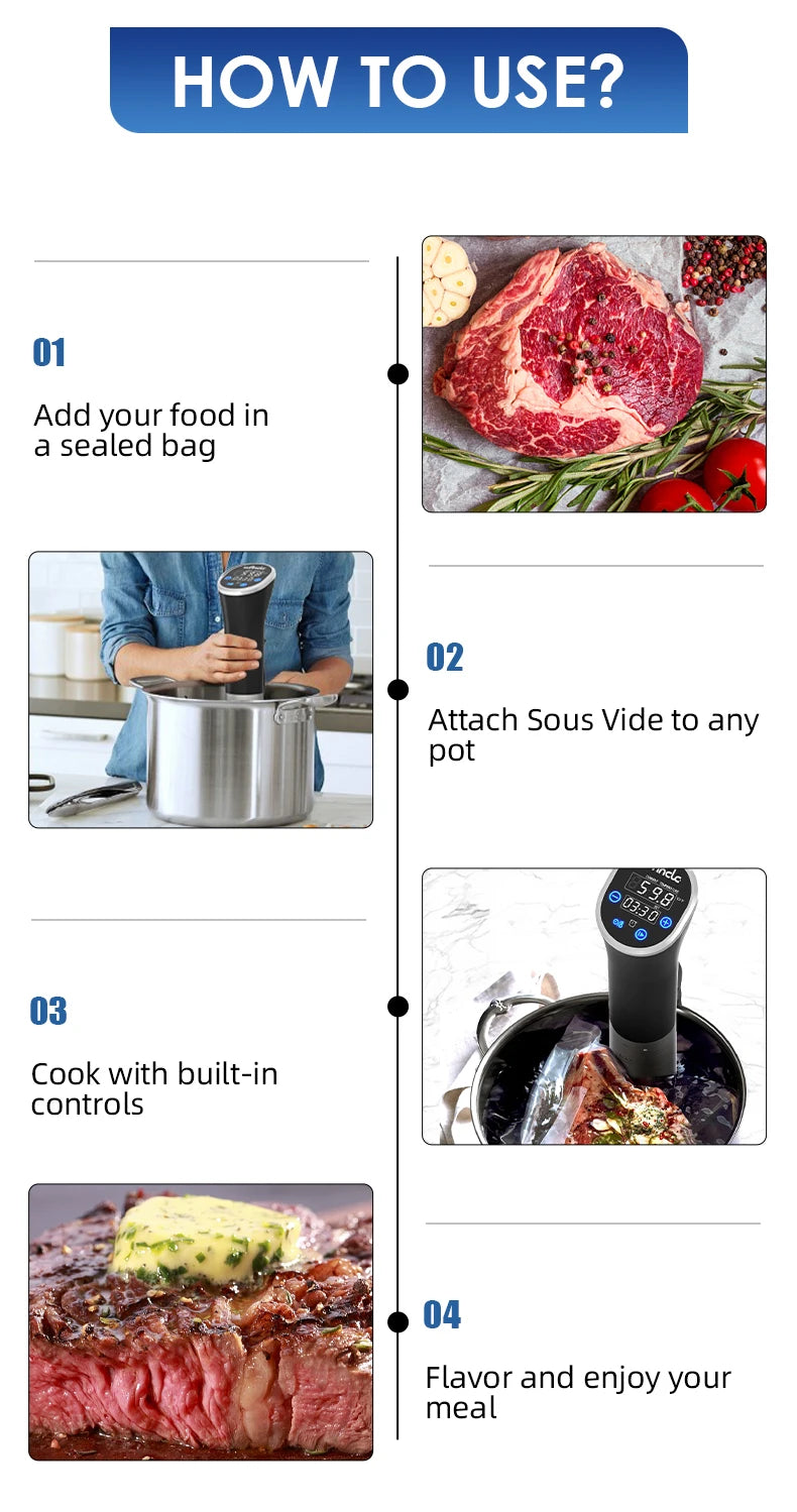 Cocinador Sous Vide Wancle 1100W Circulador de Inmersión con Pantalla LCD