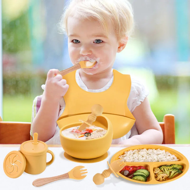 Set de Alimentación para Bebé Silicona Sin BPA con Plato Ventosa y Vaso