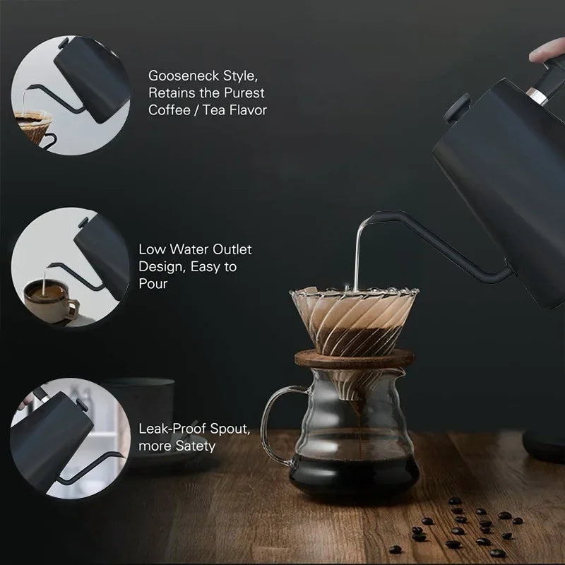 Hervidor Eléctrico Gooseneck 1200W con Control de Temperatura para Café y Té