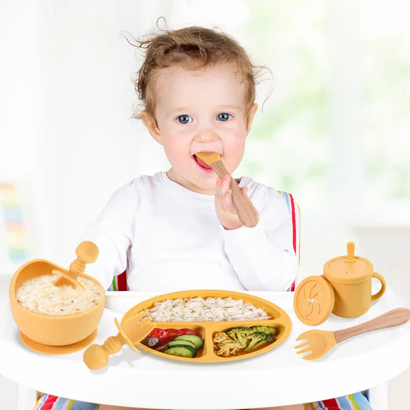 Set de Alimentación para Bebé Silicona Sin BPA con Plato Ventosa y Vaso