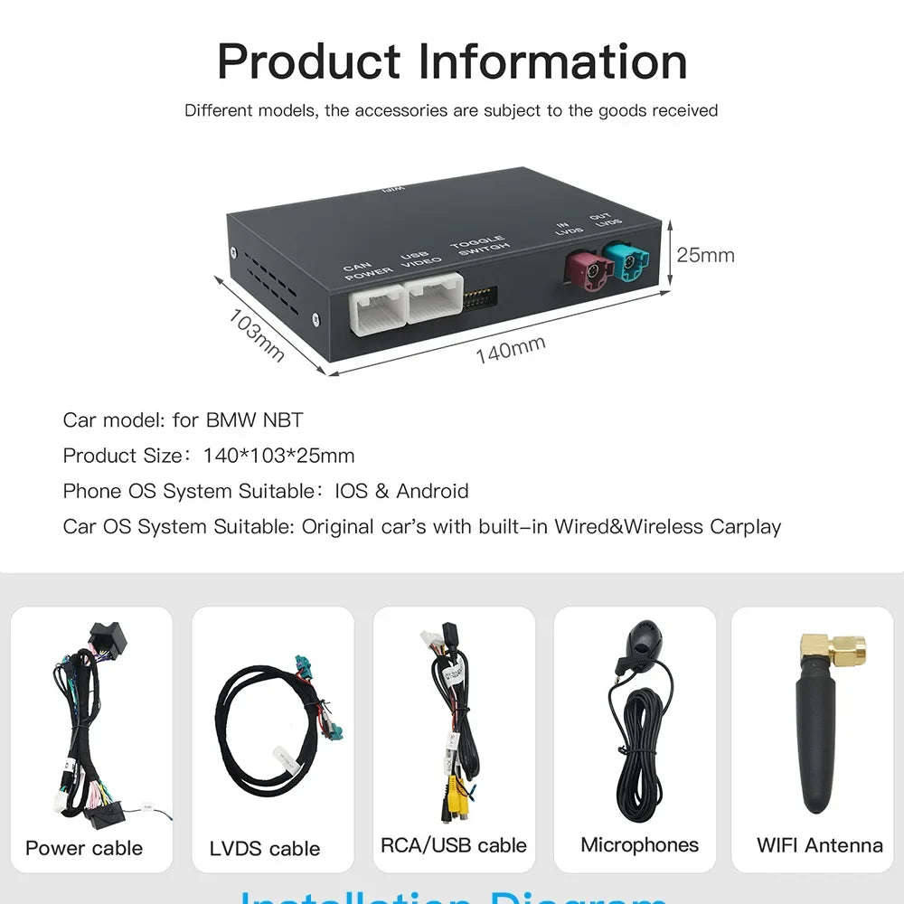 CarPlay Inalámbrico para BMW NBT EVO Serie 1-7 X1 X3 X5 MINI Plug and Play