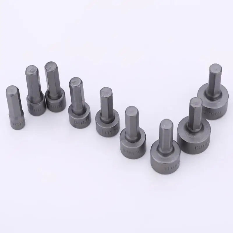 Juego de Vasos Hexagonales 9 Piezas 5-13mm con Adaptador para Taladro