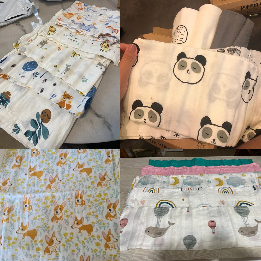 Pack 5 Muselinas de Bambú Kangobaby Multifuncional Manta y Paño para Bebé