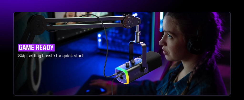 Micrófono FIFINE AmpliGame AM8 USB XLR RGB para Streaming Gaming y Grabación