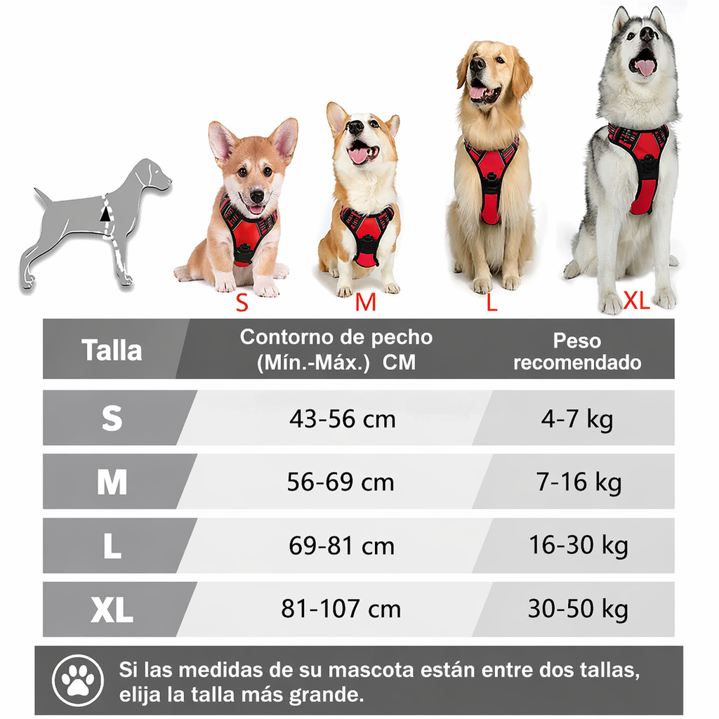 Arnés Antitirones para Perro con Clip Frontal Reflectante y Asa de Control