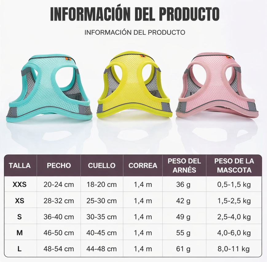 Arnés Chaleco para Perro y Gato Ajustable Reflectante Transpirable
