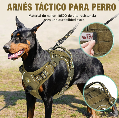 Arnés Táctico para Perro Antitirones MOLLE Ajustable Reflectante