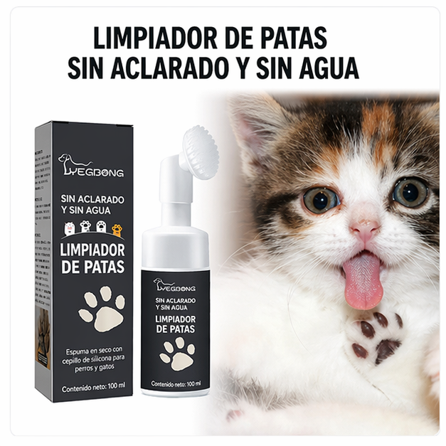 Espuma Limpiadora de Patas para Mascotas 100ml sin Enjuague con Cepillo