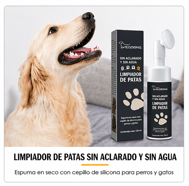 Espuma Limpiadora de Patas para Mascotas 100ml sin Enjuague con Cepillo