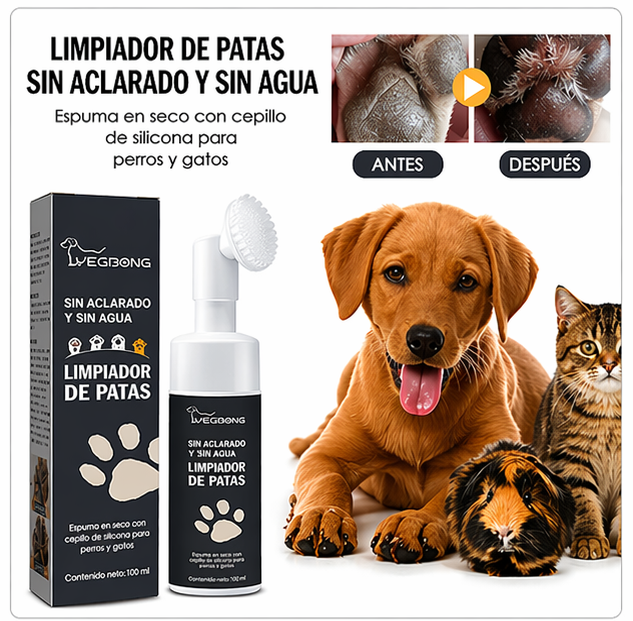 Espuma Limpiadora de Patas para Mascotas 100ml sin Enjuague con Cepillo